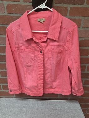 ONE WORLD Coral Pink Denim-Style Jacket 1x